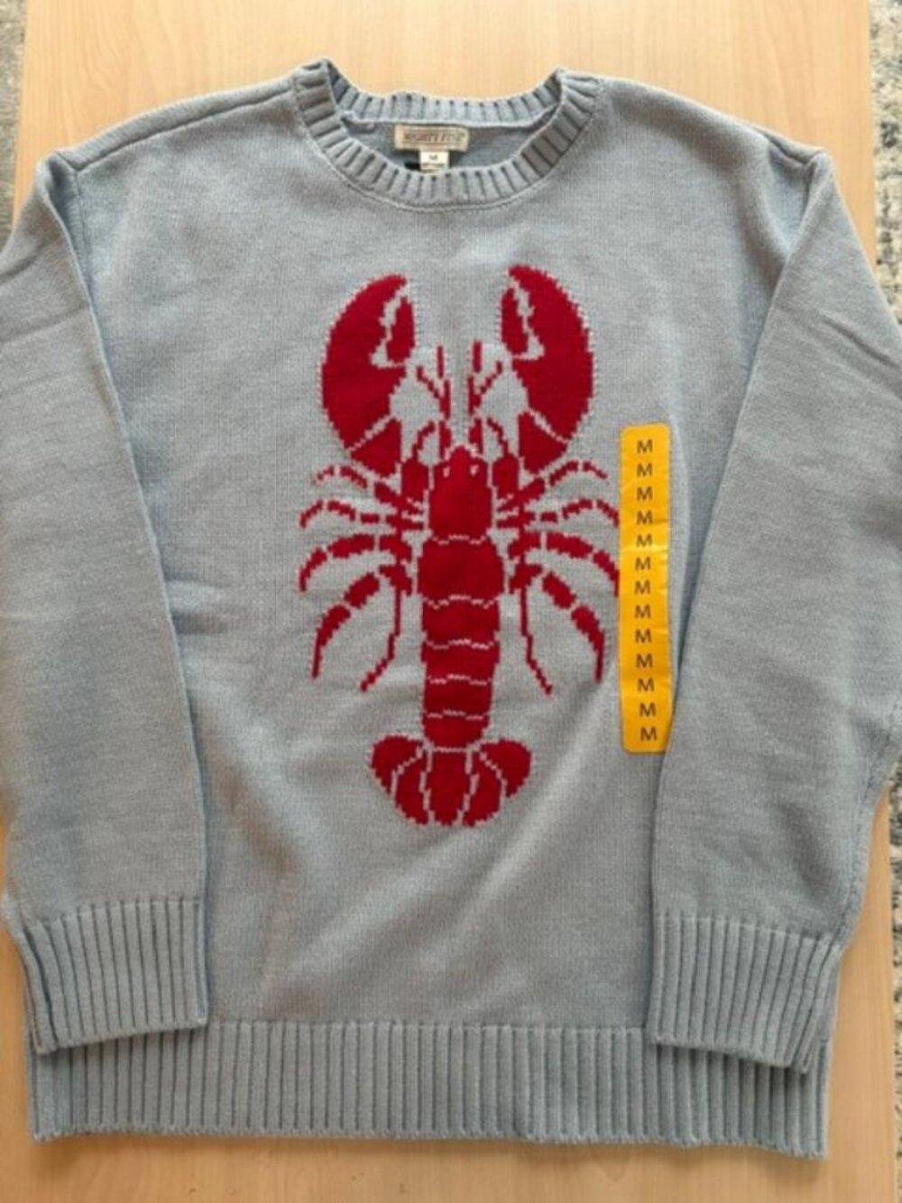 Mighty Fine Blue Lobster Sweater Size Medium Crewneck Coastal Cotton Blend NWT